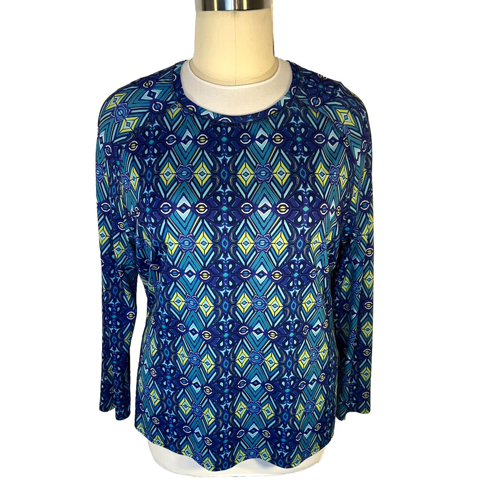Reel Legends Long Sleeve Tee Shirt Women's 1X Rashguard Mosaic Tile Print